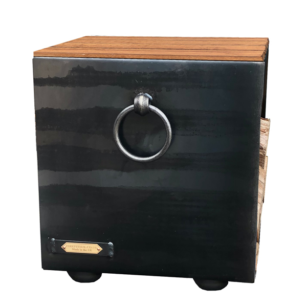 Firepit Accessories, log store seat, outside log store, outdoor log stores, outdoor log storage UK