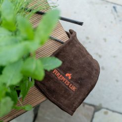 Brown Firepits UK Gloves on Log Store Seat - Lifestyle - Firepits UK - 600x6002