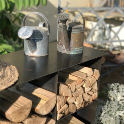 Tall Log Store - Fire Pit - Lifestyle close up of water can - Firepits UK - WEB 600x600 - Lo Res