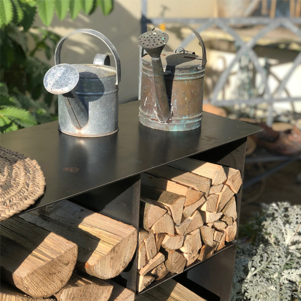 Tall Log Store - Fire Pit - Lifestyle close up of water can - Firepits UK - WEB 600x600 - Lo Res