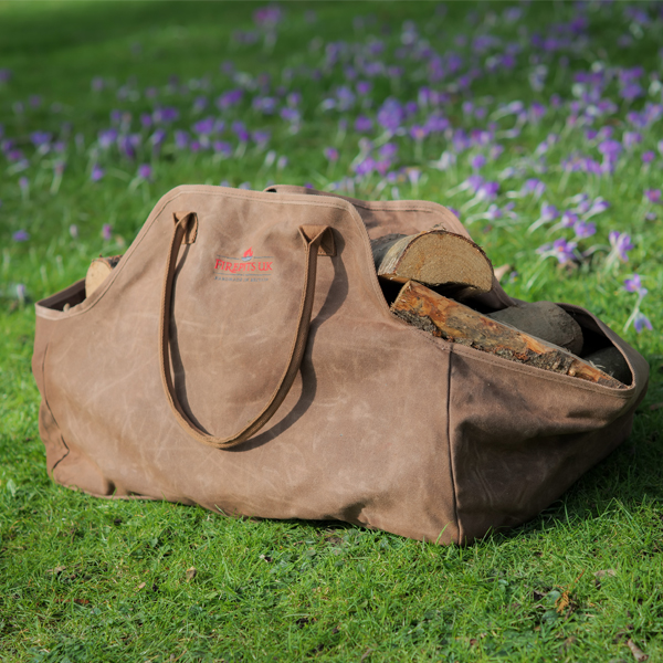 Log Carrier Bag - Fire Pit - Lifestyle in garden flowers - Firepits UK - WEB 600x600 - Lo Res
