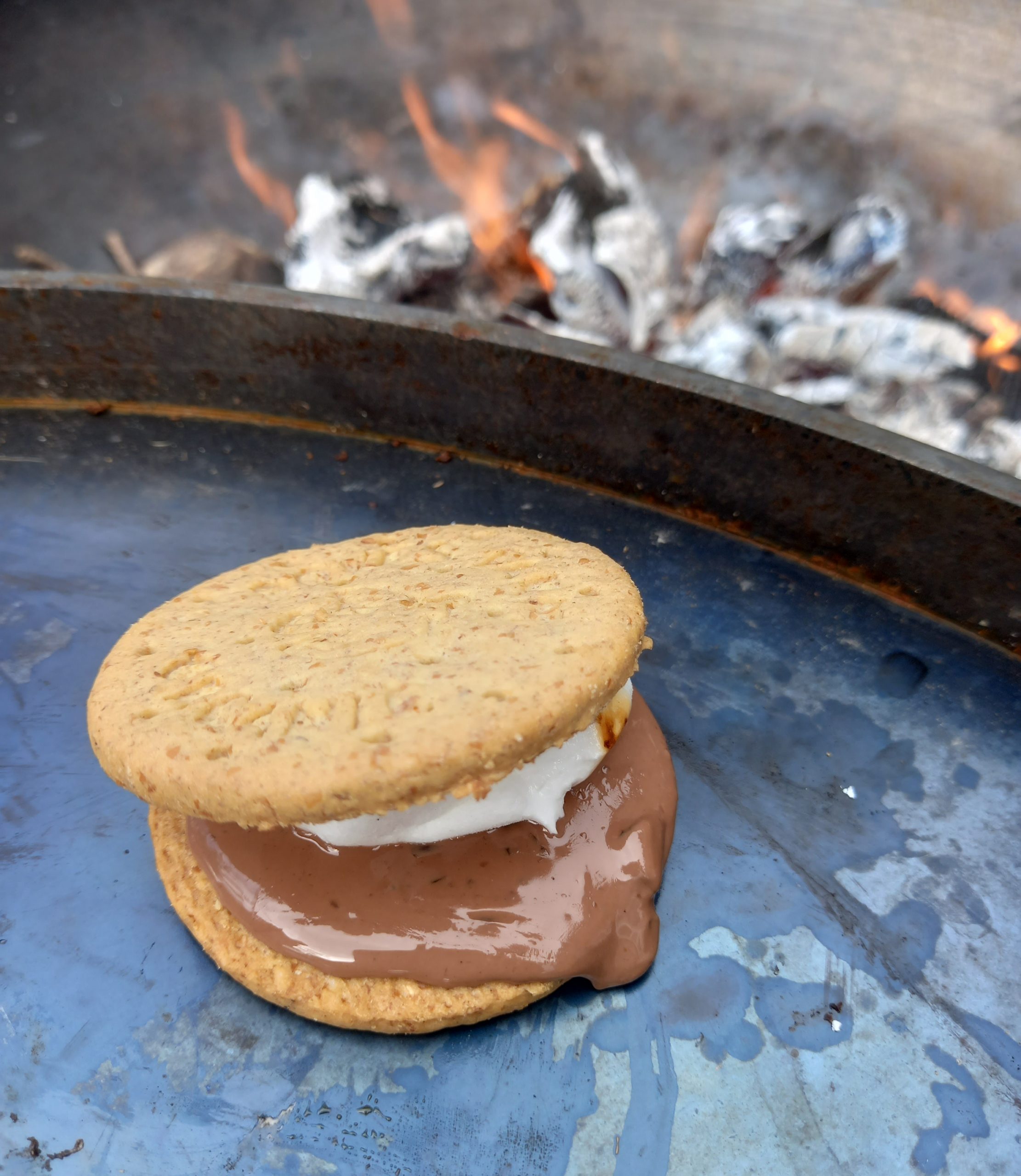 S'mores on Swing Arm BBQ Rack with Flaming FirePit Lifestyle - Firepits UK - Cropped LoRes