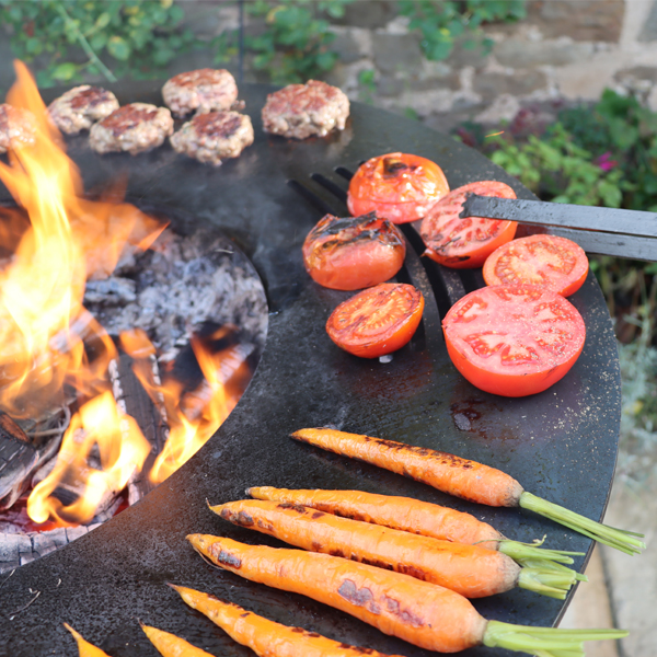 Plancha Fire Pit with good on BBQ Grill - Lifestyle - Firepits UK - WEB 600x600 - Lo Res33