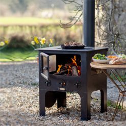 Medium Outdoor Wood Burner BBQ - Lifestyle lit 1 - Firepits UK - WEB 600x600 - Lo Res