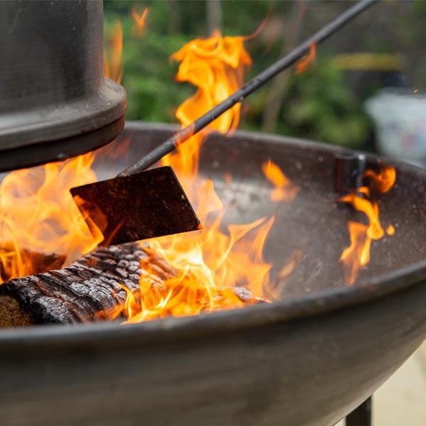 Ash Rake in Plain Jane Flame for cooking fire pit